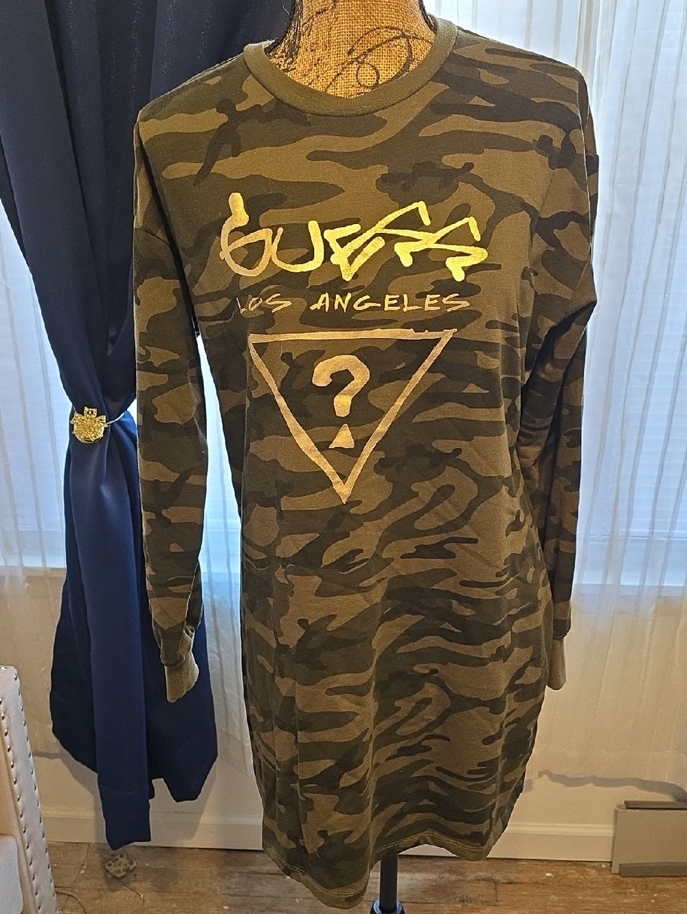 Guess Camo Mini Dress with Yellow Logo